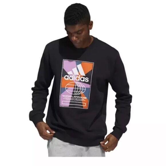 Adidas Graphic Fleece Black SweatshirtTee Long Sleeve Size XXL - Picture 1 of 7
